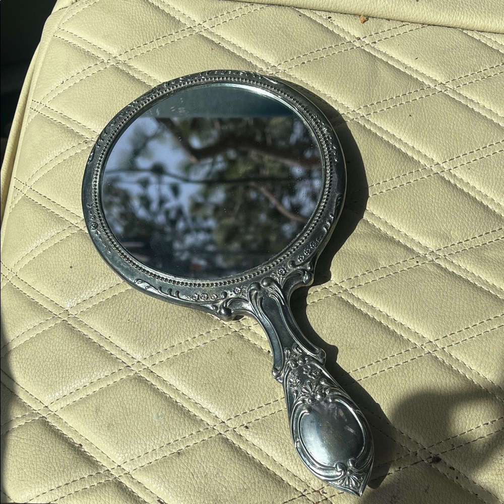 Ornate Silver Handheld Vanity Mirror